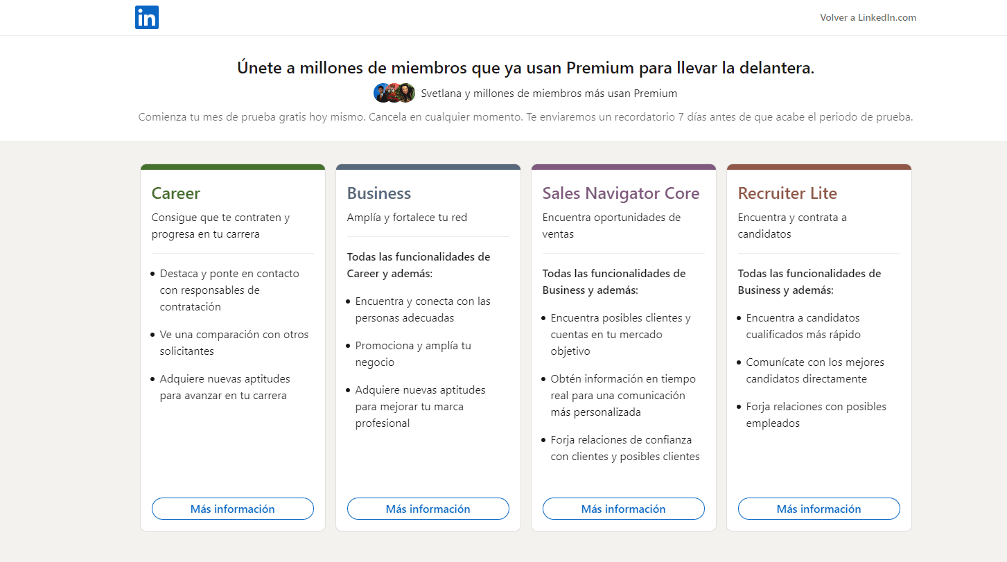 Linkedin premium y sus diferentes modalidades y precios Los planes de LinkedIn Premium