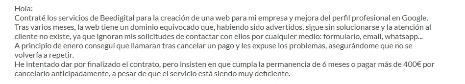 problemas con beedigital marketing y diseño web